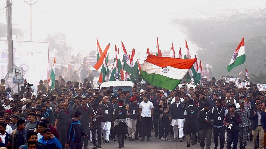 Gandhi was joined by senior leaders including Bhupinder Singh Hooda, Randeep Singh Surjewala, Kumari Selja, Karan Singh Dalal and others. Credit: Twitter/@bharatjodo