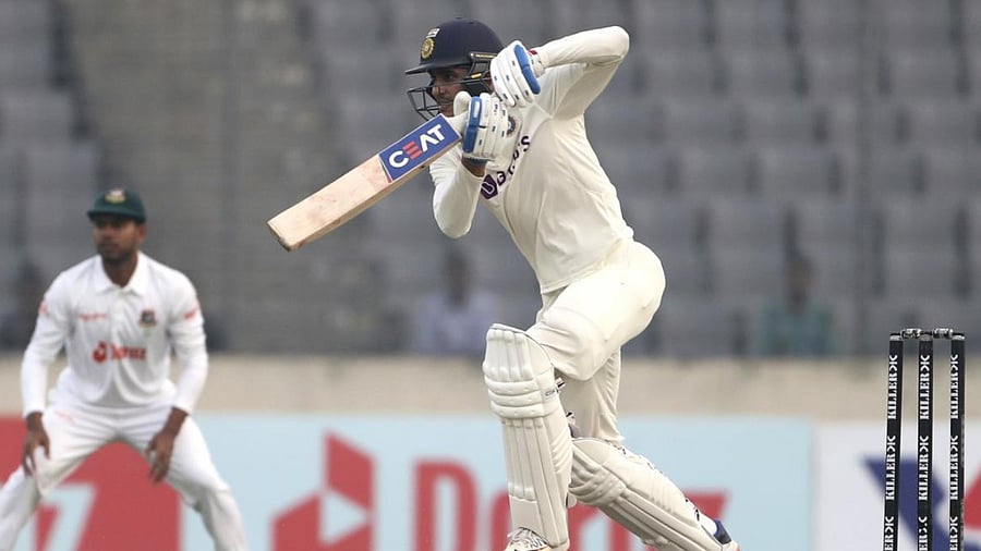 Shubman Gill bats during the first day of the second cricket test match between Bangladesh and India, in Dhaka. Credit: AP/PTI Photo