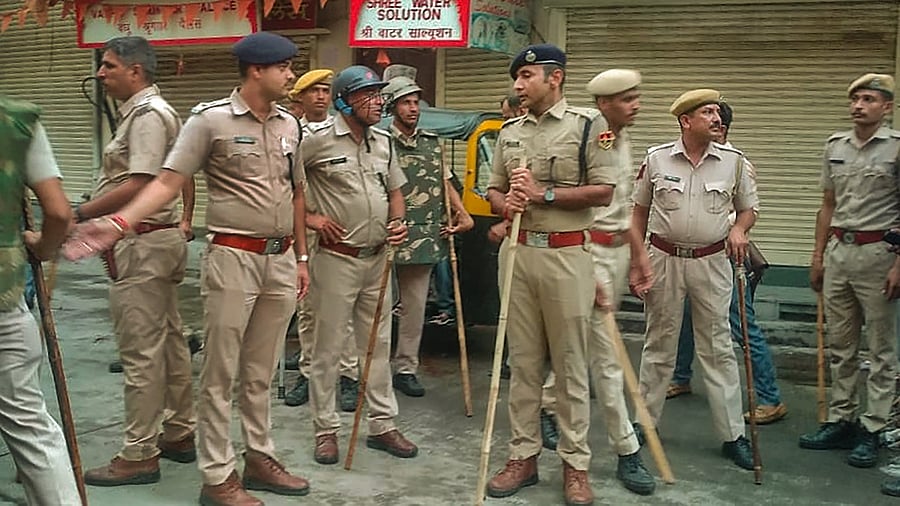 Police personnel deployed after the murder of Kanhaiya Lal, in Udaipur, on June 28, 2022. Credit: PTI Photo