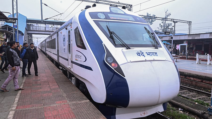 Vande Bharat Express train during its trial run at Malda railway station in Malda district, Monday, Dec. 26, 2022. Credit: PTI Photo