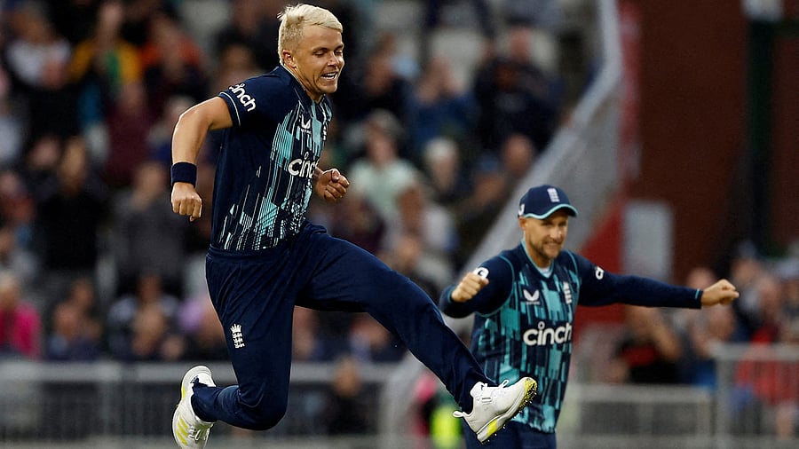England's Sam Curran celebrates after taking the wicket of South Africa's David Miller. Credit: Reuters File Photo