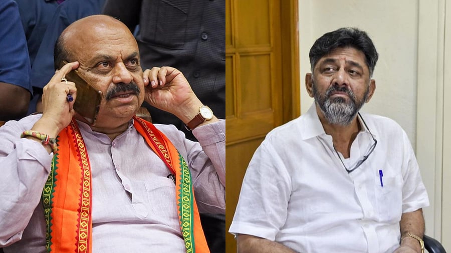 Karnataka CM Basavaraj Bommai (left) and state Congress president D K Shivakumar (right). Credit: PTI Photos