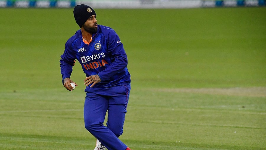 Suryakumar Yadav fields the ball during the third and final one-day international cricket match between New Zealand and India at Hagley Oval in Christchurch on November 30, 2022. Credit: AFP Photo