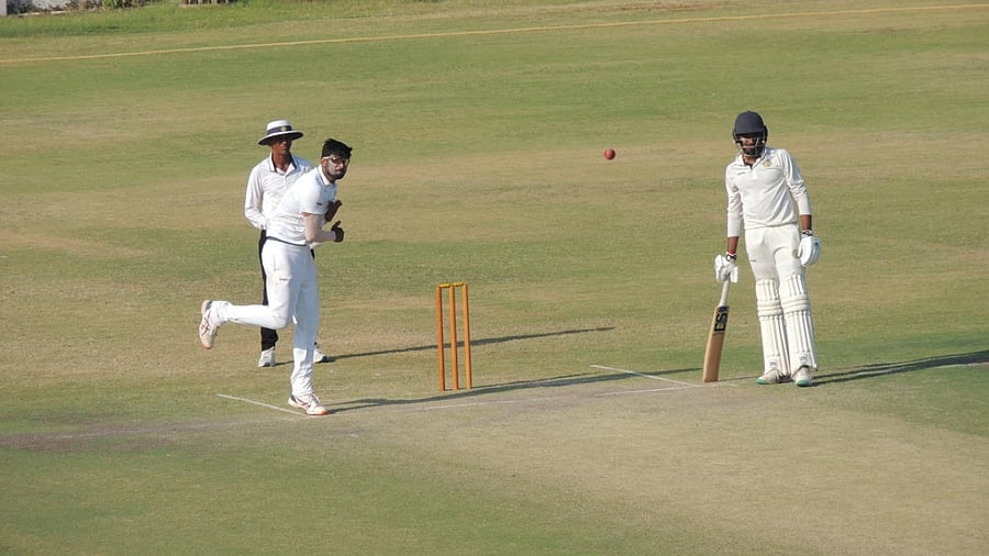 Off-spinner K Gowtham was the pick of Karnataka bowlers, claiming three wickets against Goa on the third day of their Ranji Trophy match in Panaji on Thursday. Credit: Special Arrangement