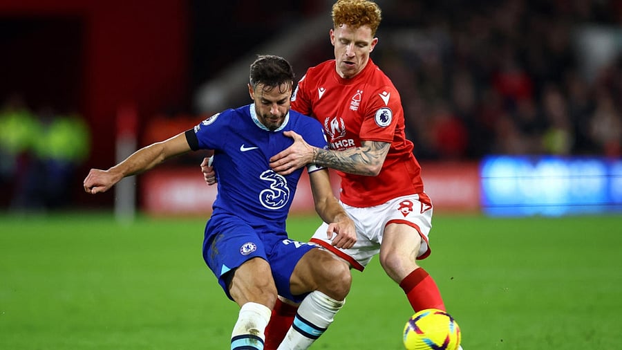Nottingham Forest and Chelsea in action in the Premier League game. Credit: Reuters Photo