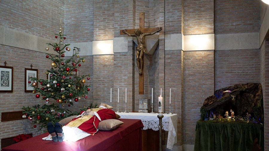 The body of former Pope Benedict is displayed at the Vatican, January 1, 2023. Credit: Reuters Photo