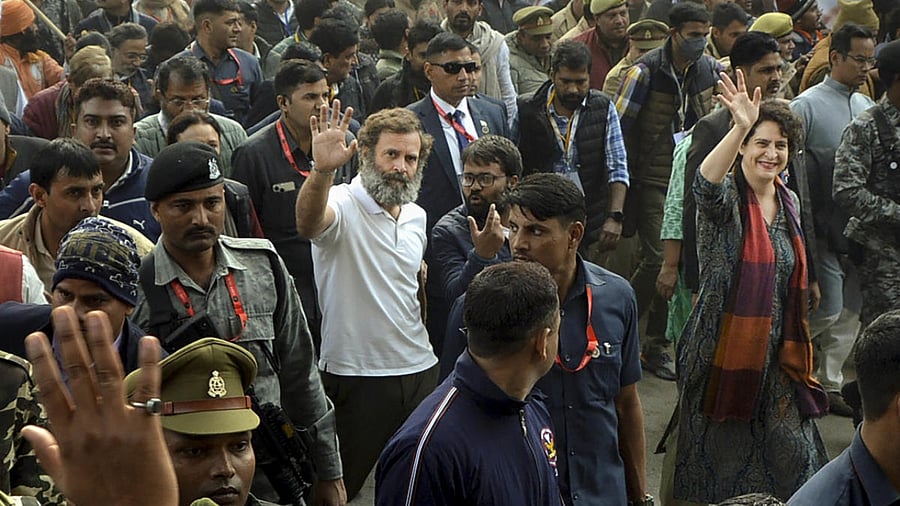 Congress leaders Rahul Gandhi and Priyanka Gandhi Vadra during the party's 'Bharat Jodo Yatra', in Ghaziabad, Tuesday, Jan. 3, 2023. Credit: PTI Photo