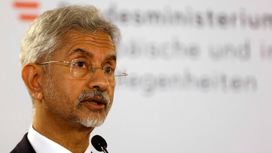 Indian Foreign Minister S Jaishankar addresses the media in Vienna, Austria. Credit: Reuters Photo