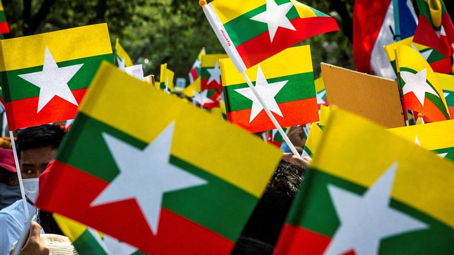 Myanmar national flags. Credit: AFP File Photo