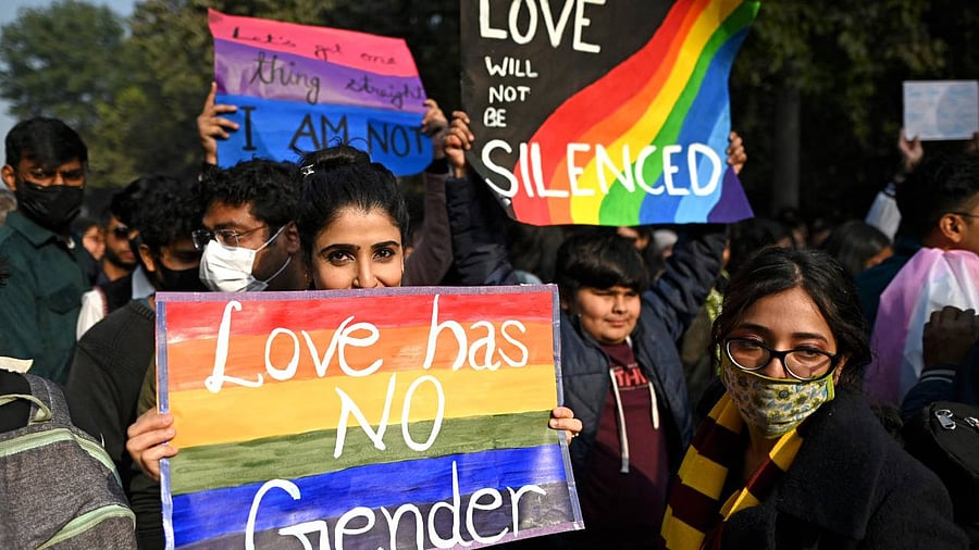 Gender rights activists and supporters of LGBTQ community walk the Delhi queer pride parade in New Delhi. Credit: AFP Photo