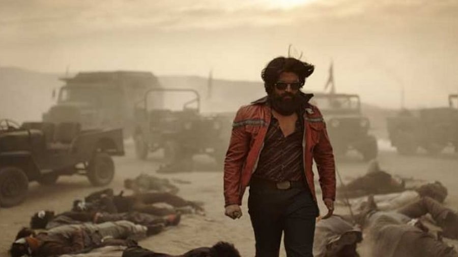 Actor Yash in a scene from KGF-Chapter 2. Credit: Twitter / @hombalefilms