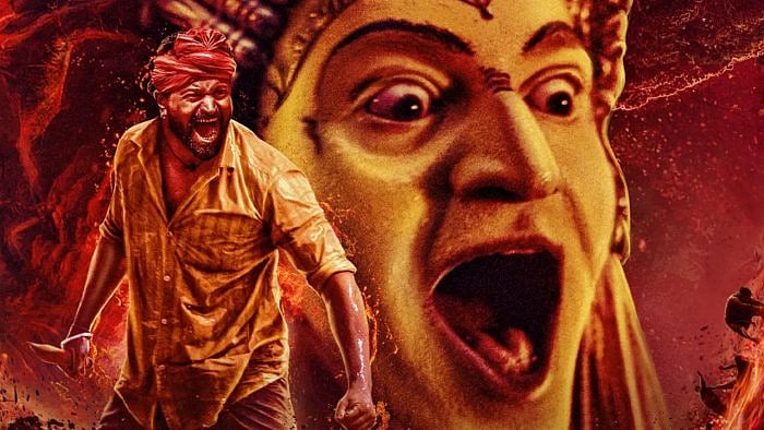 Rishab Shetty on the poster of Kantara. Credit: Special Arrangement 