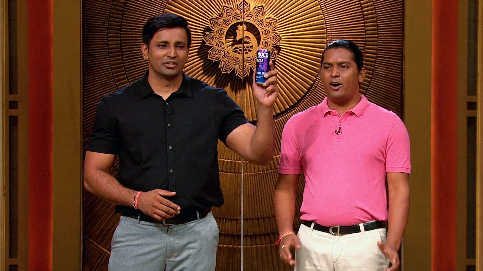 Siddharth Mishra and Vinay Kumar of energy drink startup NOCD. Screengrabs from Shark Tank India. Pics Credit: SET India/YouTube