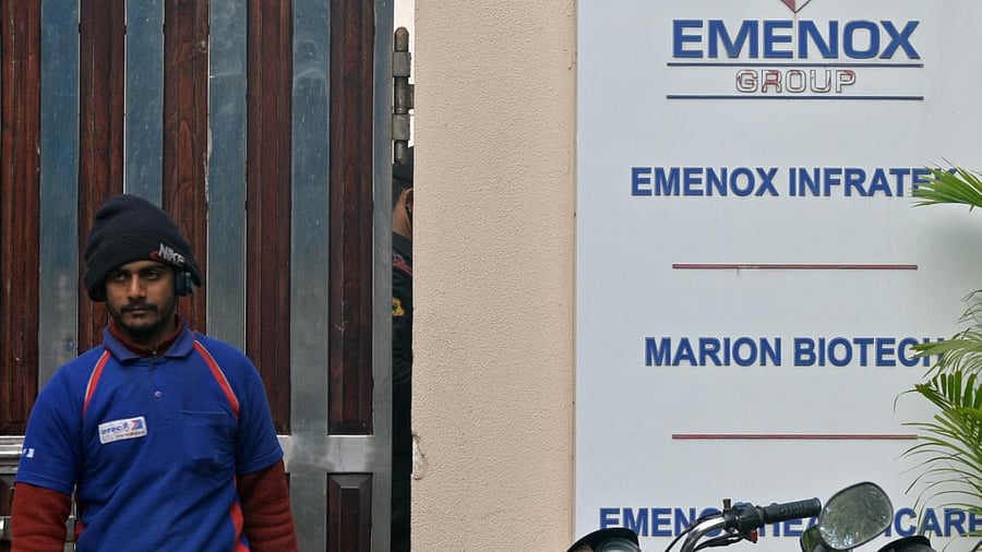 A man walks past the office entrance of Marion Biotech in Noida. Credit: PTI File Photo