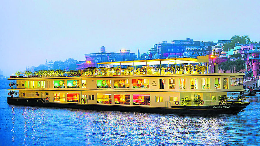 Luxury Cruise MV Ganga Vilas ahead of its flagging off by Prime Minister Narendra Modi on Jan. 13, in Varanasi, Wednesday, Jan. 11, 2023. Credit: PTI Photo