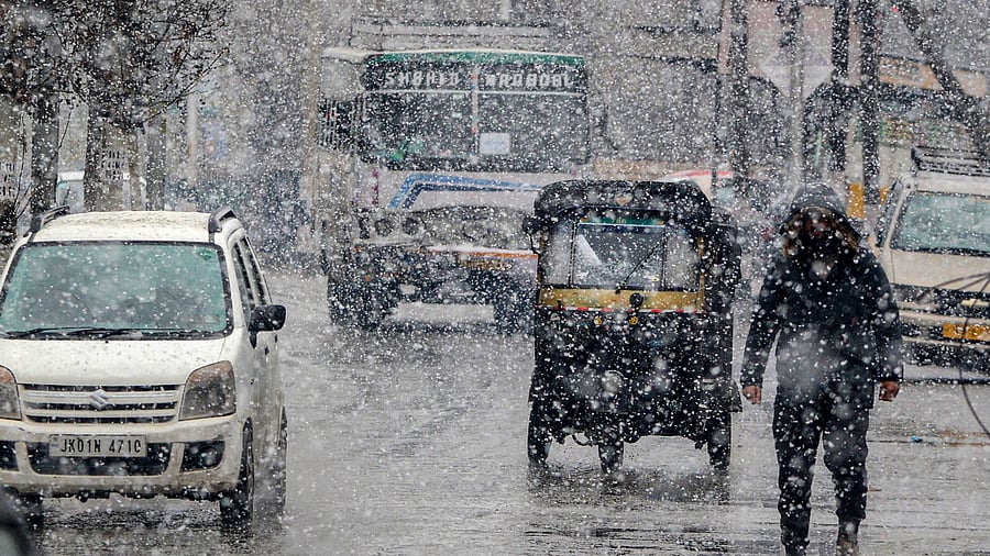 Snowfall in Srinagar. Credit: PTI Photo