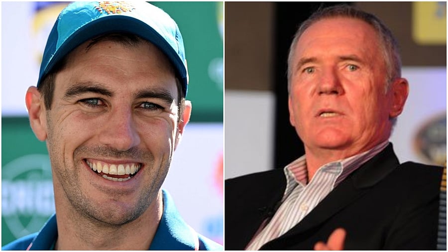 Pat Cummins (L) and Australian veteran Allan Border. Credit: AFP Photo