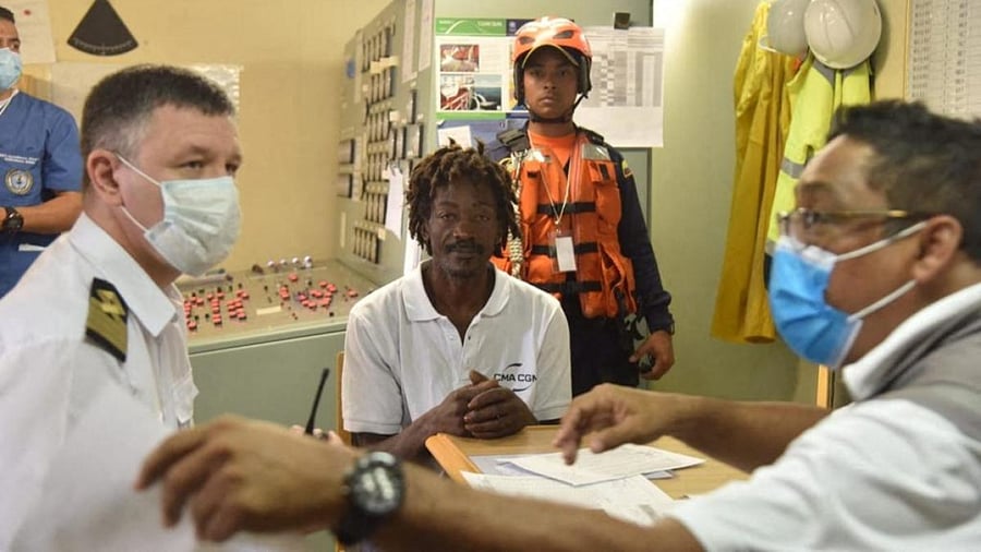This undated handout picture released on January 18, 2023 by the Colombian National Navy shows Dominican Elvis Fracois being checked after his rescue on the caribbean sea in Colombia. Credit: AFP Photo