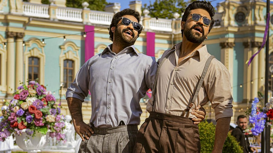 Telugu film 'RRR' actors Jr. NTR and Ram Charan. Credit: PTI Photo