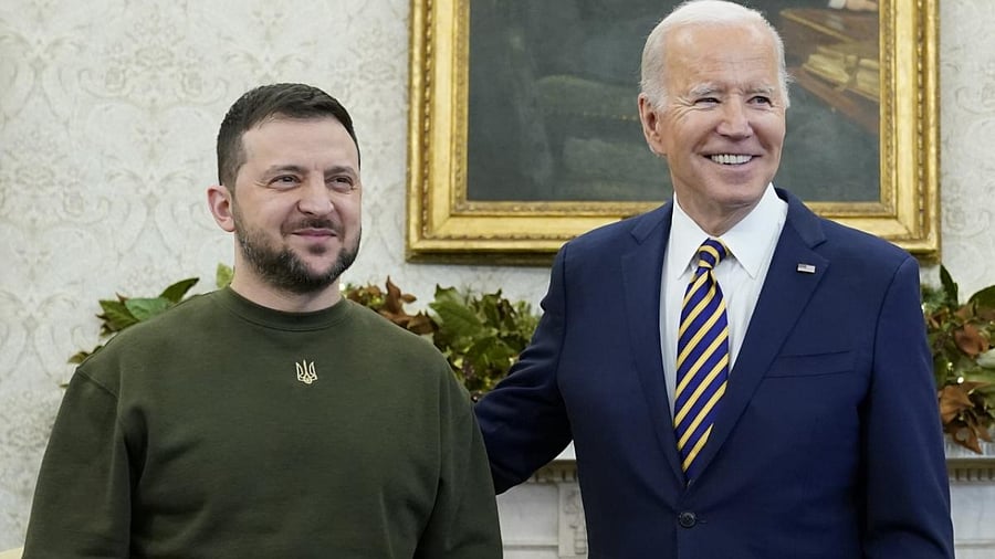 President Joe Biden with Ukrainian President Volodymyr Zelenskyy. Credit: AP/PTI