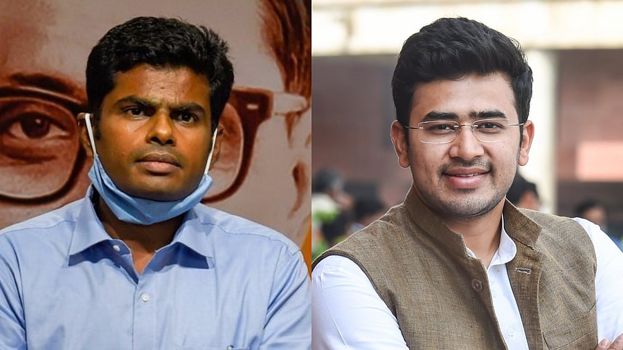K Annamalai, Tejasvi Surya. Credit: PTI Photos