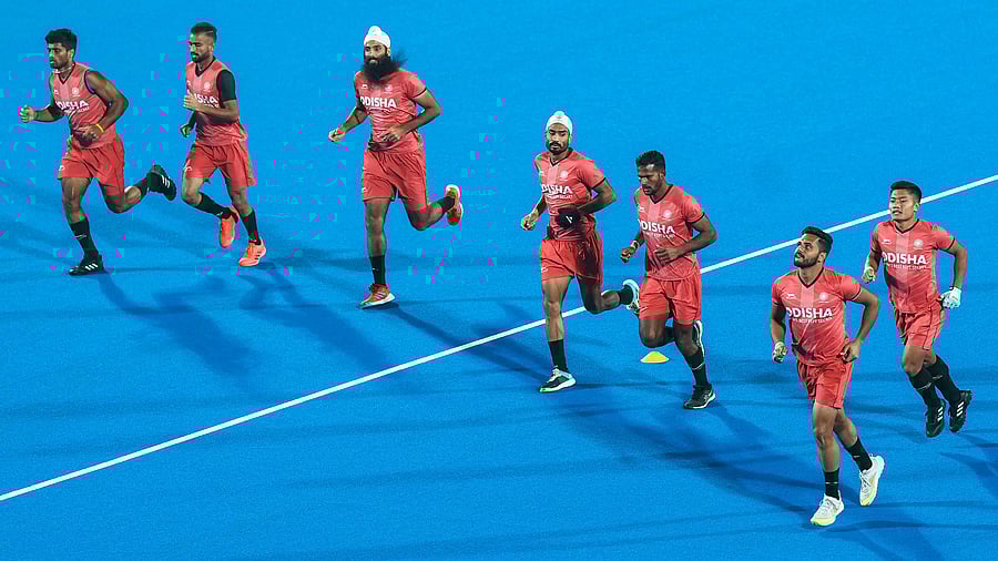 Indian hockey players during a practice session. Credit: PTI Photo