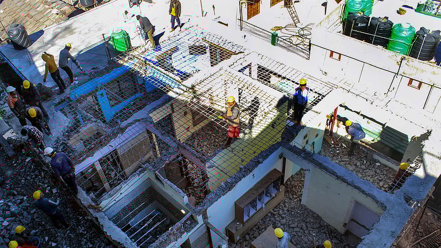 Sinha said land levelling work has also been started in Dhak village in Chamoli district prior to the construction of model pre-fab shelters there, he said. Credit: PTI Photo