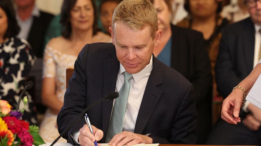 Chris Hipkins sworn in as New Zealand PM. Credit: AFP Photo