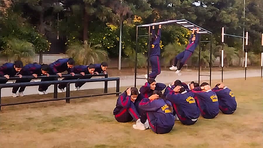 Women aspirants of Indian Armed forces undergo physical training at Punjab government's Mai Bhago Armed Forces Preparatory Institute. Credit: PTI Photo