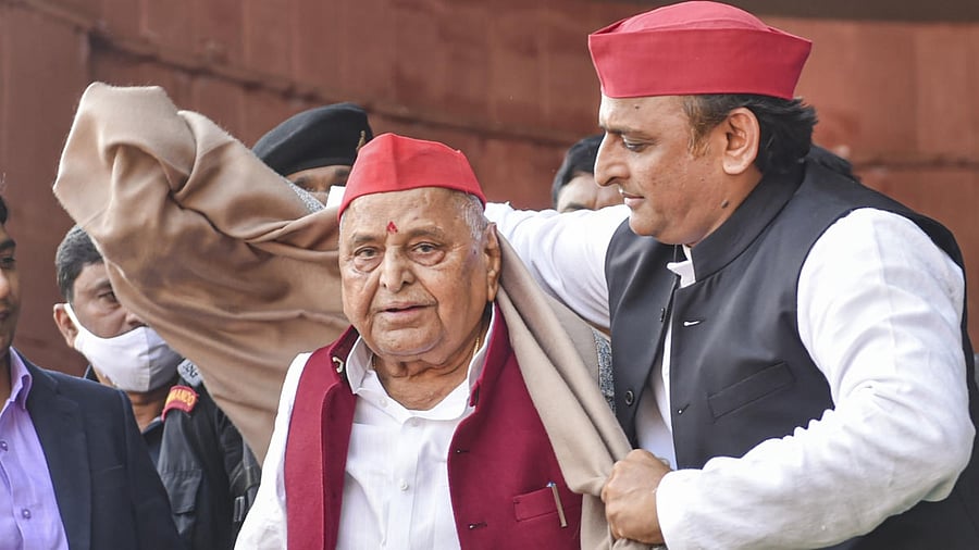 Late Mulayam Singh Yadav with current SP chief Akhilesh. Credit: PTI Photo
