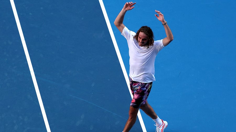 Greece’s Stefanos Tsitsipas celebrates winning his semi final match against Russia's Karen Khachanov. Credit: Reuters Photo