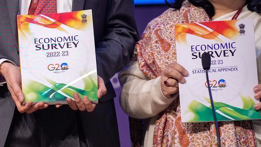 Economic Survey 2022-23, being presented by Chief Economic Advisor V. Anantha Nageswaran. Credit: PTI Photo