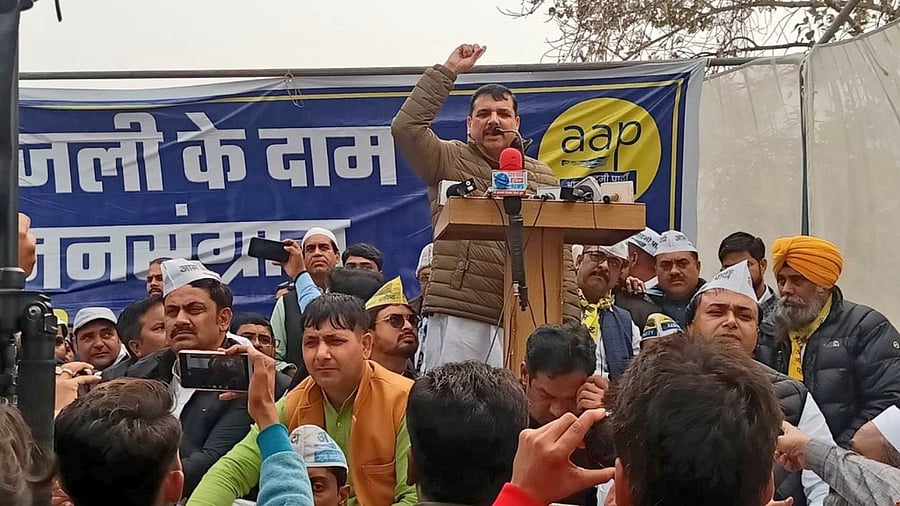 AAP's Sanjay Singh. Credit: Twitter/SanjayAzadSln