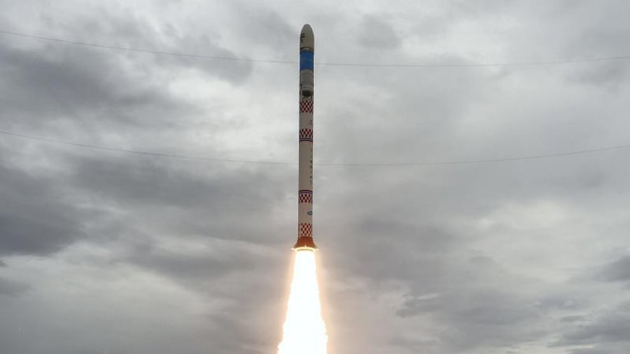 ISRO's Small Satellite Launch Vehicle (SSLV) during its launch. Credit: PTI Photo