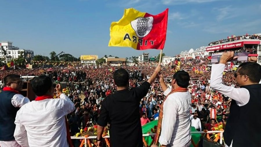 The IPFT, BJP and other parties lost the TTAADC elections in March 2021 to the Tipra Motha, led by the scion of the royal family of the state, Pradyot Deb Barma. Credit: Twitter/@PradyotManikya