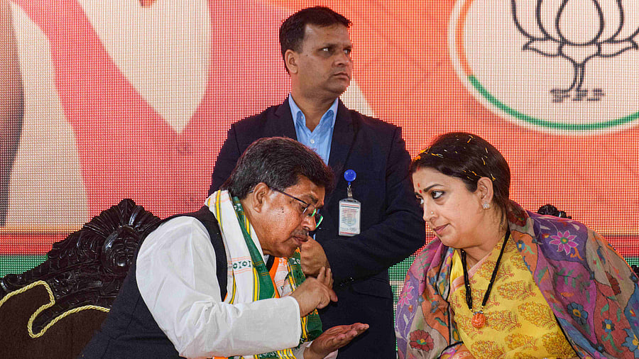 Union Minister and BJP leader Smriti Irani with Tripura Chief Minister Manik Saha  Credit: PTI Photo