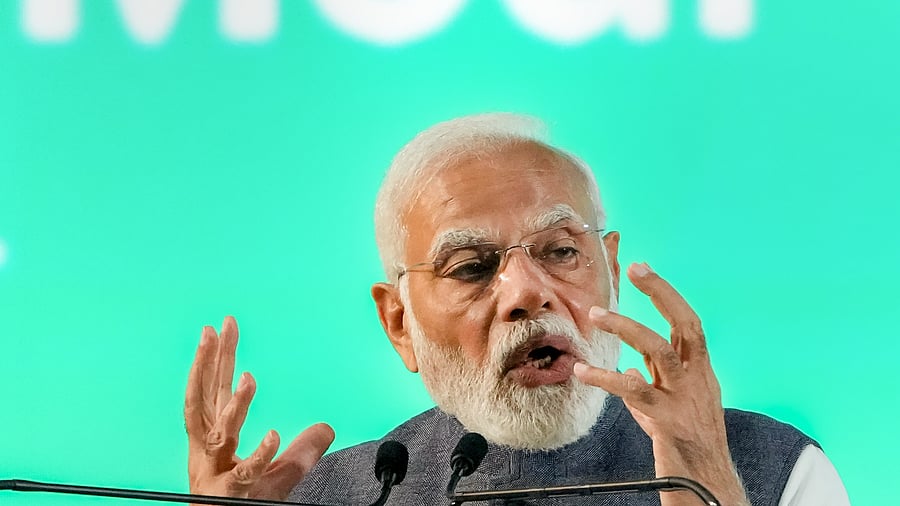  Prime Minister Narendra Modi speaks during the inauguration of the 'India Energy Week 2023' in Bengaluru. Credit: PTI Photo