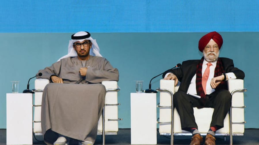 Union Minister for Petroleum & Natural Gas, Housing and Urban Affairs Hardeep Singh Puri (right). Credit: PTI Photo