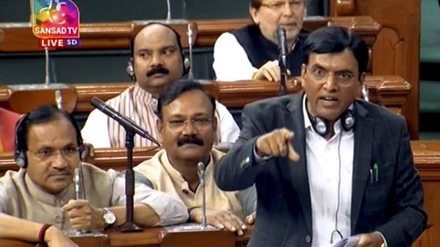 Union Health Minister Mansukh Mandaviya speaks in the Lok Sabha during Budget Session of Parliament, in New Delhi. Credit: Sansad TV screengrab