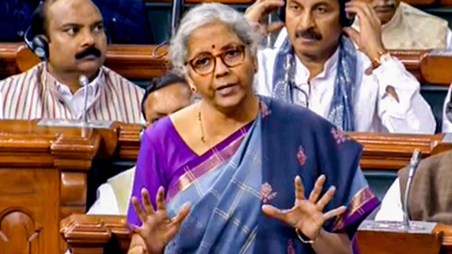  Union Finance Minister Nirmala Sitharaman speaks in the Lok Sabha during Budget Session of Parliament. Credit: PTI Photo