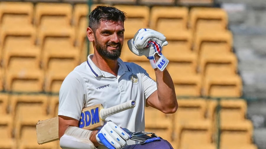 Saurashtra skipper Arpit Vasavada celebrates after winning the semifinal against Karnataka on Sunday. Credit: DH Photo