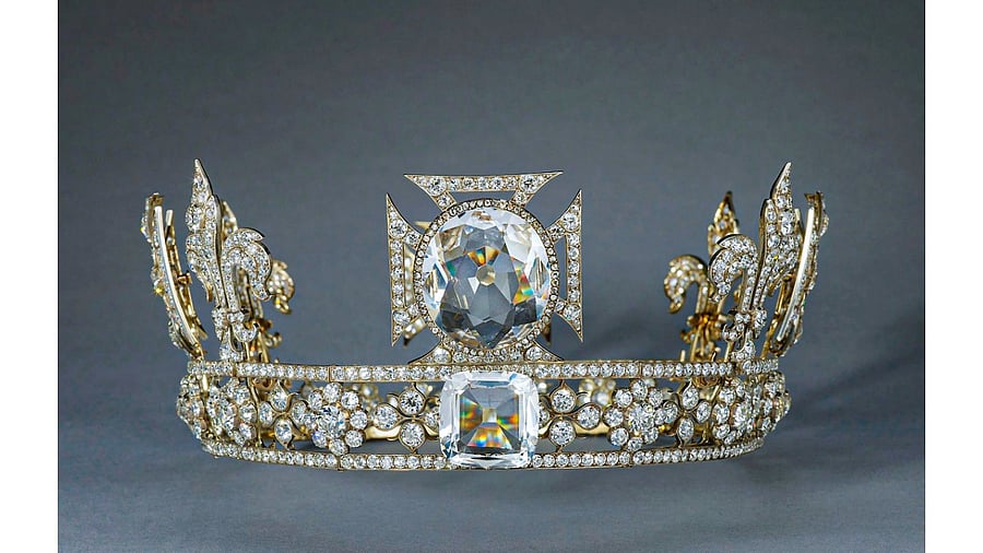 The Queen Mary Crown, which is to be modified for Queen Consort Camilla's Coronation ceremony. Credit: PTI Photo
