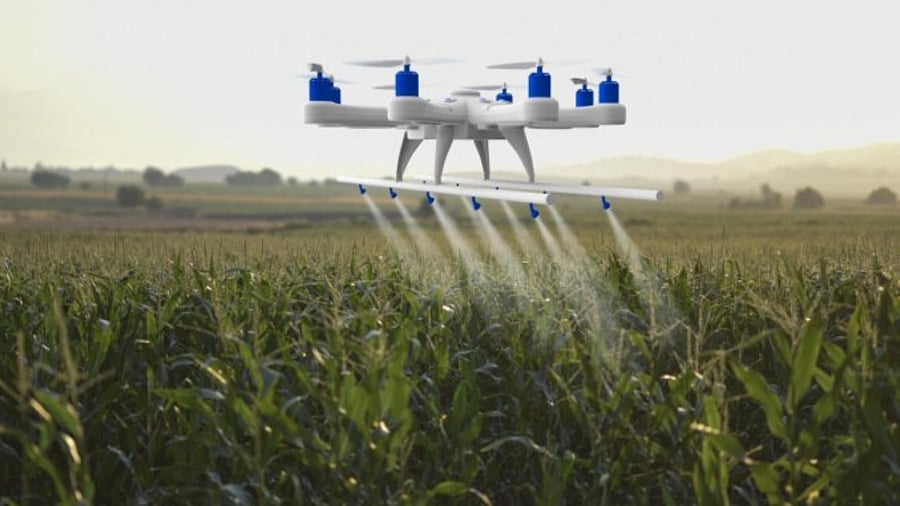Drones can be used in spraying nutrients and pesticides for both field and horticulture crops. Credit: Getty Photo