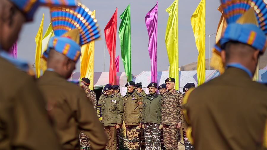 Armed Forces personnel pay tribute to victims of the 2019 suicide bombing attack by militants in Pulwama district. Credit: PTI Photo