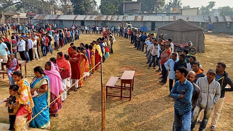 Of the 3,337 polling stations, 1,100 booths have been identified as sensitive and 28 as critical. As many as 97 booths are being managed by the women polling personnel. Credit: IANS Photo