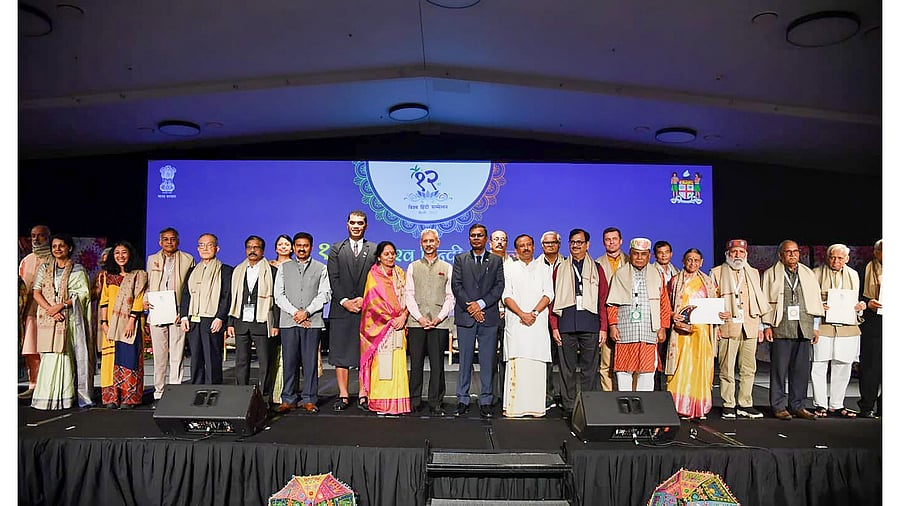 External Affairs Minister S. Jaishankar with Union MoS for External Affairs V. Muraleedharan during the closing ceremony of 12th Vishwa Hindi Sammelan, in Fiji. Credit: PTI Photo
