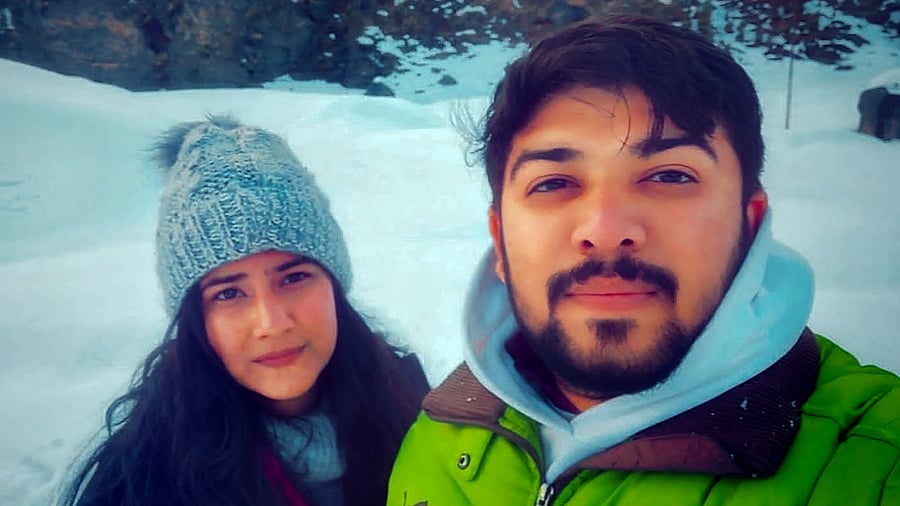 Sahil Gehlot with his live-in girlfriend Nikki Yadav. Gehlot allegedly killed Yadav, stuffed her body inside a refrigerator. Credit: PTI Photo