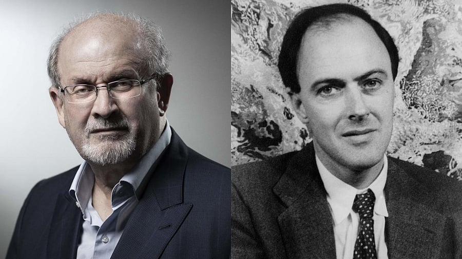 Salman Rushdie, Roald Dahl. Credit: AFP Photo, Wikimedia Commons
