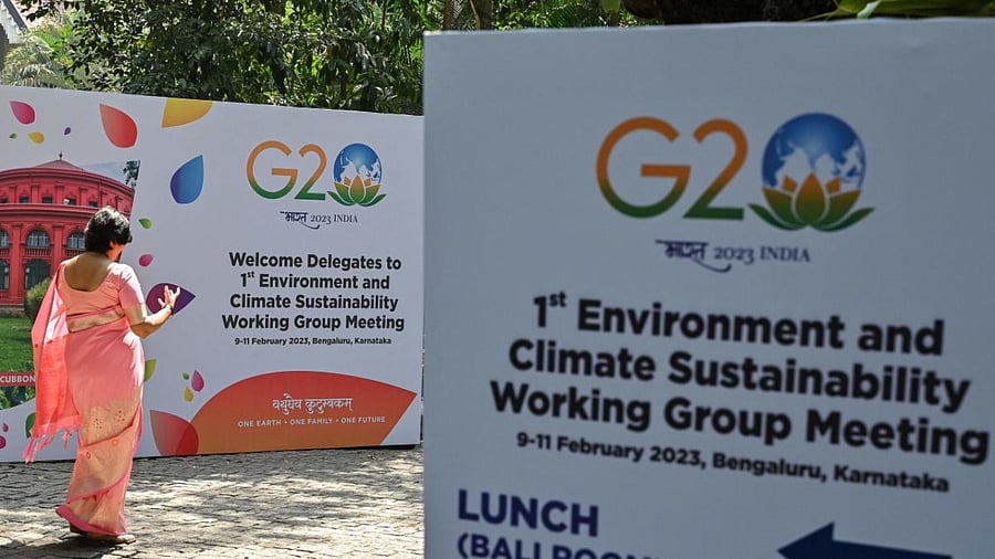 Unveiled by Prime Minister Narendra Modi last year, the theme of India's G20 Presidency - 'Vasudhaiva Kutumbakam' or 'One Earth One Family One Future' - is drawn from the ancient Sanskrit text of the Maha Upanishad. Credit: AFP File Photo