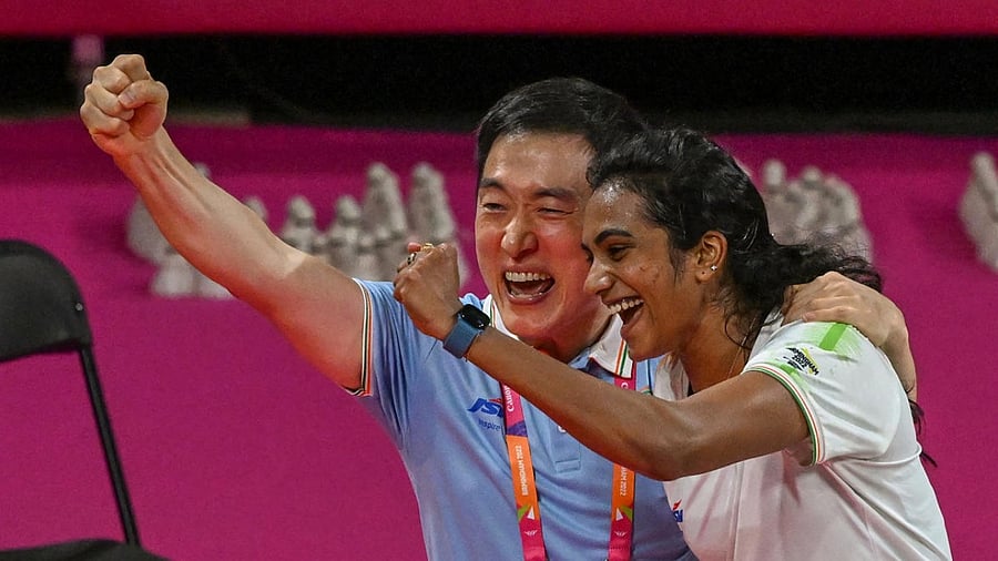 P V Sindhu and former coach Park Tae Sang. Credit: PTI File Photo
